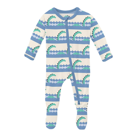Natural Sea Monster Print 2 Way Zip Footie - Baby K