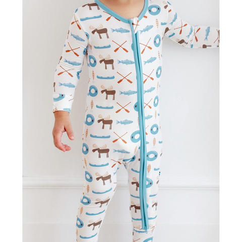 2 Way Print Zip Footie - Natural Lake Life