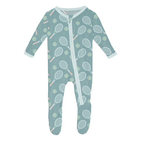 2 Way Print Zip Footie - Jade Tennis