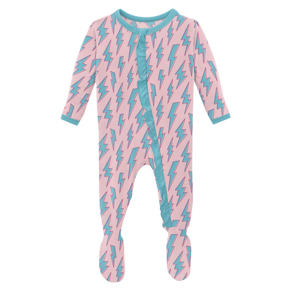 Print 2-Way Zip Ruffle Footie - Lotus Lightning