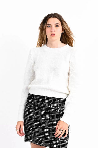 Pretty Puff Sleeve Sweater Top - White