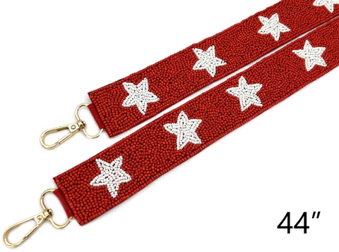 Beaded Purse Strap - Red/White Star