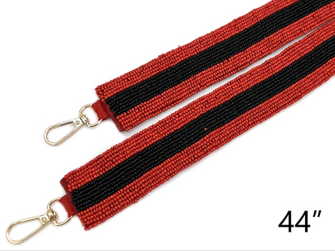 Beaded Purse Strap - Red/Black Stripe