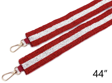 Beaded Purse Strap - Red/White Stripe