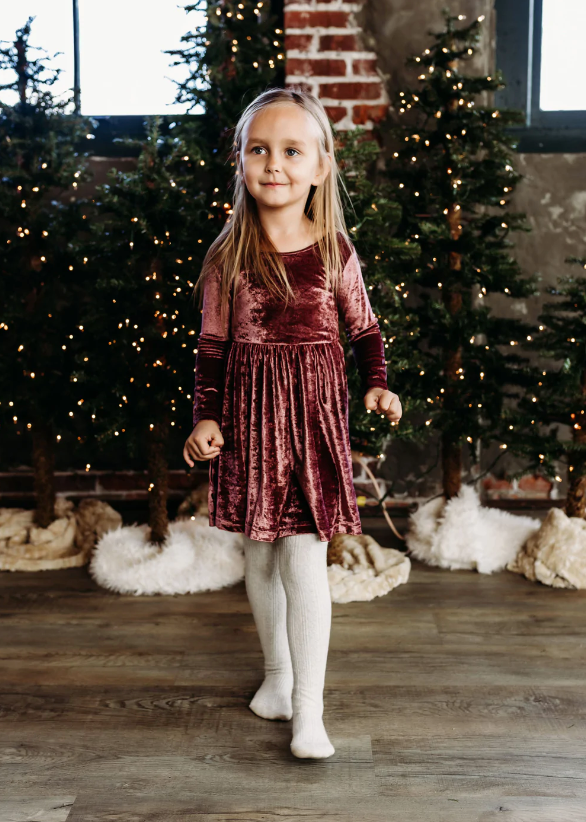 Velour Twirl Dress - Berry