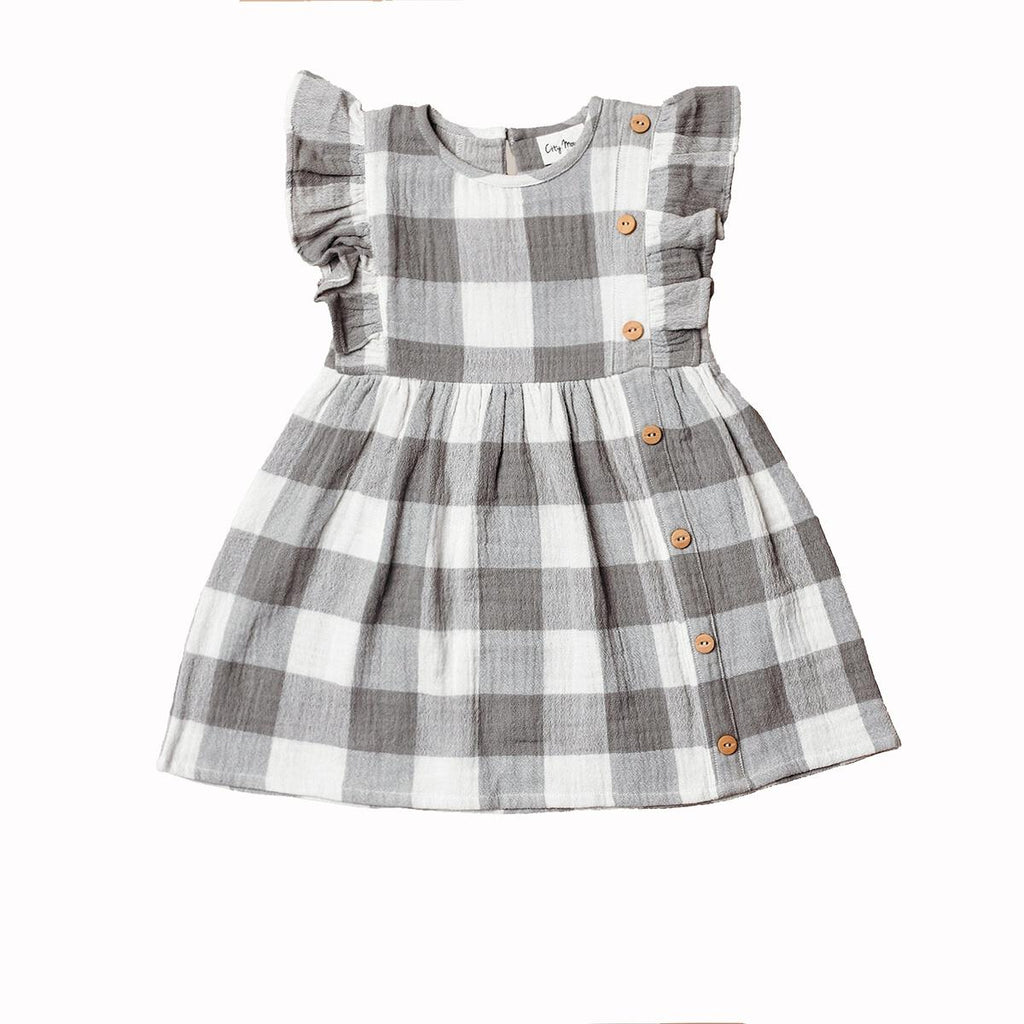 Side Button Dress - Silver Check