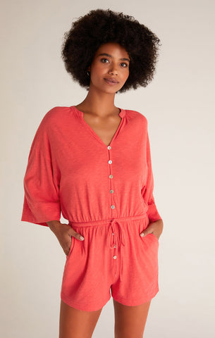 Zephyr Jersey Romper - Coral Red