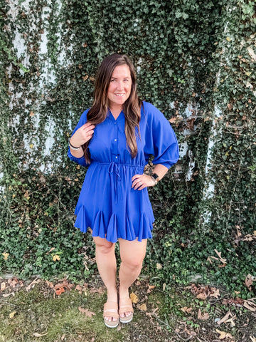 Button Flounce Dress - Royal