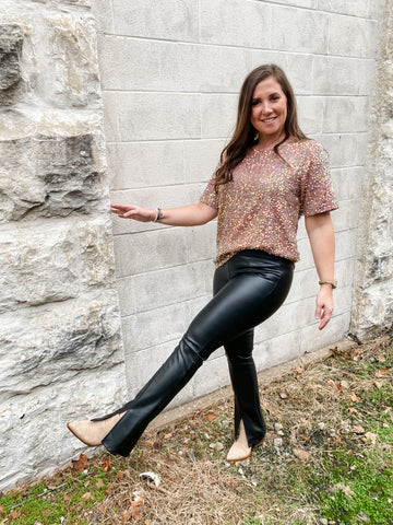 Serenity Vegan Leather Front Slit Flare