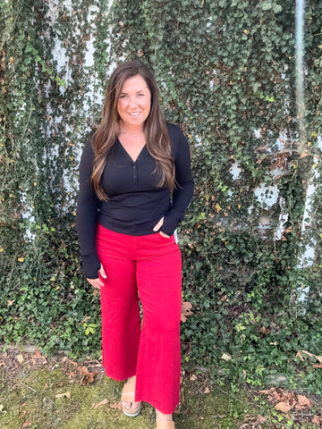 Helane Rib Henley Top - Black