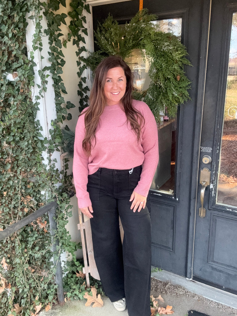 Hera Long Sleeve Crew Sweater - Rose