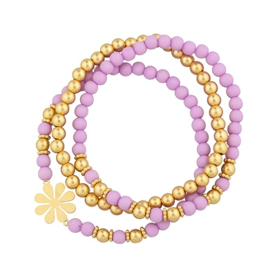 Lavender Wood and Gold Flower Accent Bracelets