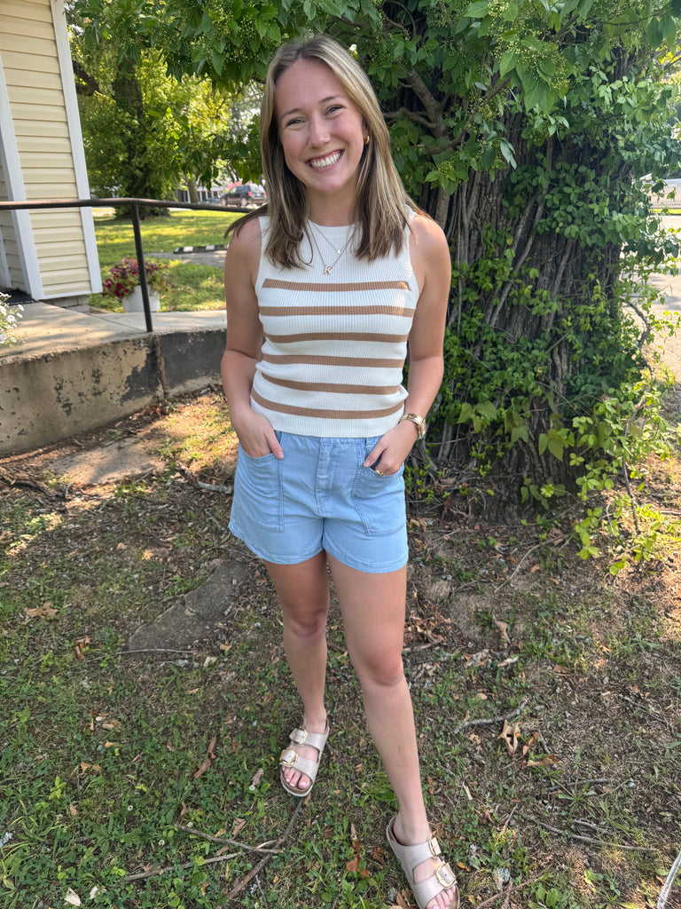 Tan Striped Knit Tank