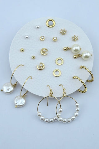 Geometric Studs and Pearl Earring Set