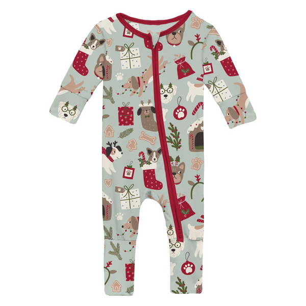 Print Convertible Zip Coverall - Aloe Christmas Dogs