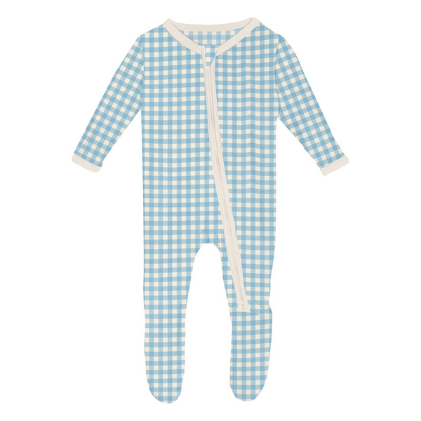 2 Way Print Zip Footie - Seaside Blue Gingham