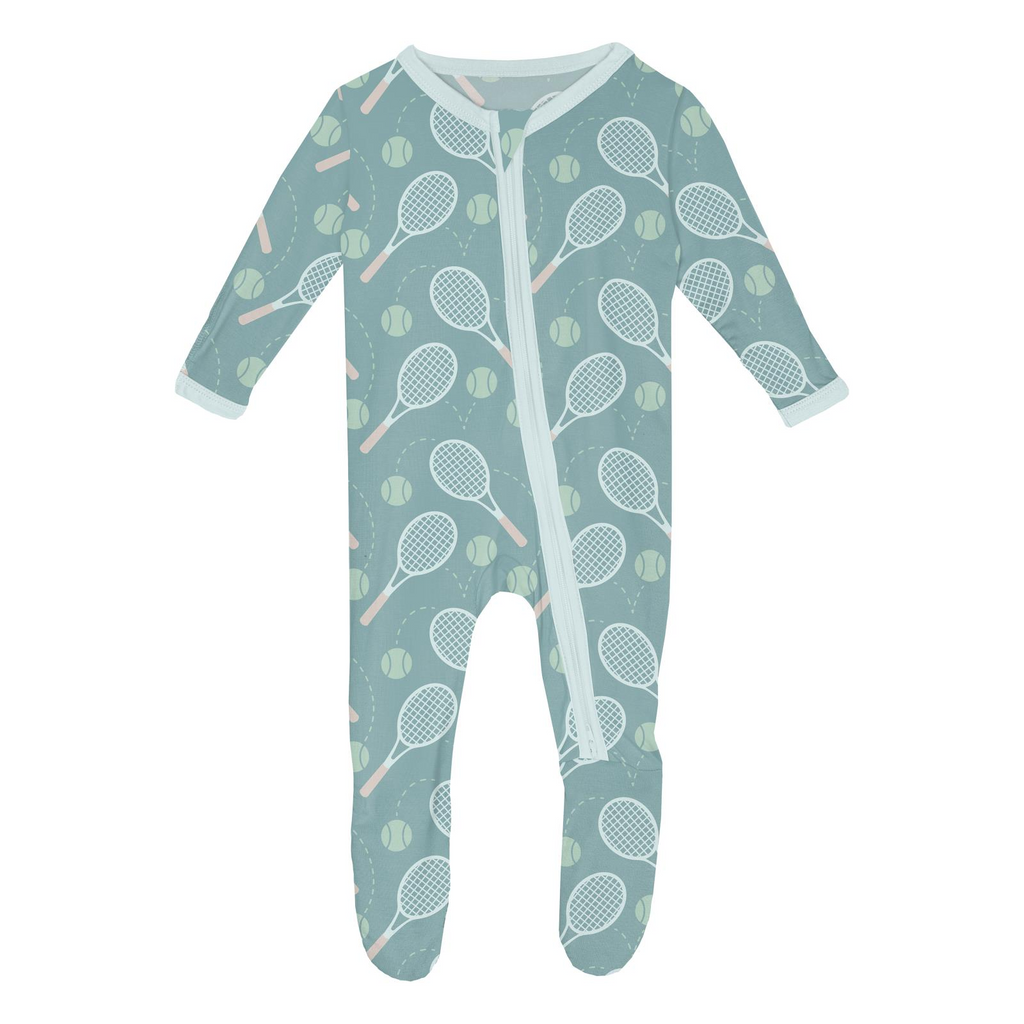 2 Way Print Zip Footie - Jade Tennis