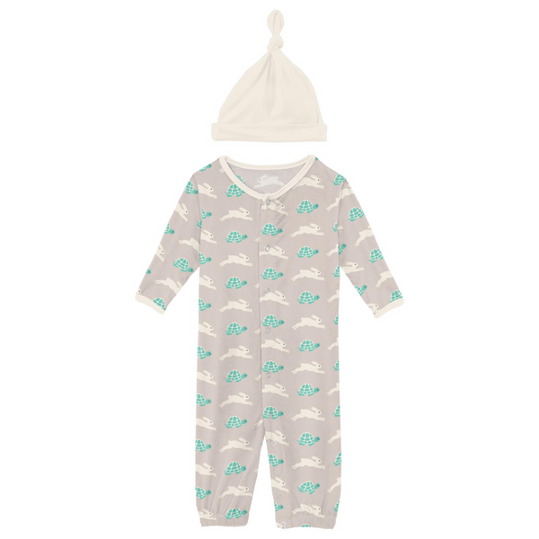 Layette Converter Gown & Hat Set - Latte Tortoise and Hare