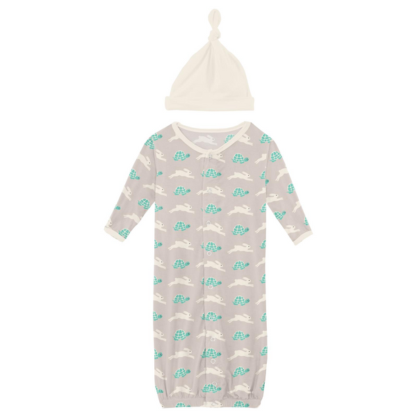 Layette Converter Gown & Hat Set - Latte Tortoise and Hare