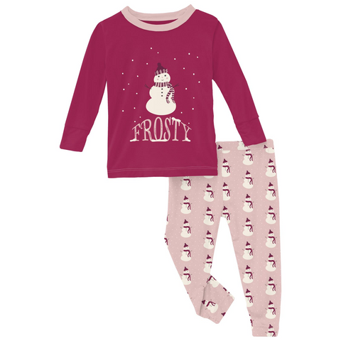 Long Sleeve Graphic PJ Set - Baby Rose Tiny Snowman