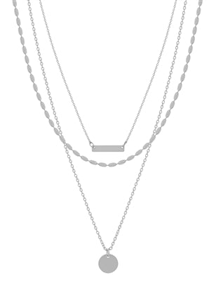 triple layered bar necklace - silver