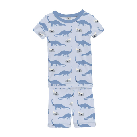 Print Short Sleeve & Shorts PJ Set - Dew Pet Dino