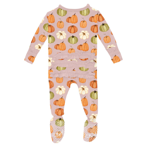 Print Ruffle Footie with 2 Way Zip - Baby Rose Pumpkin Patch
