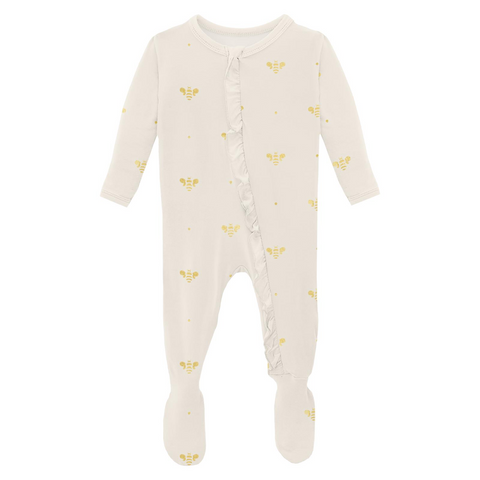 2 Way Print Zip Ruffle Footie - golden bees