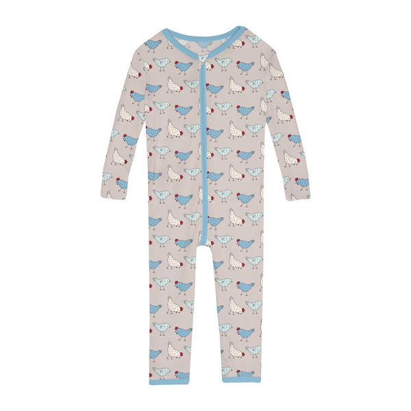 2 Way Print Zip Convertible Sleeper - Latte Chickens