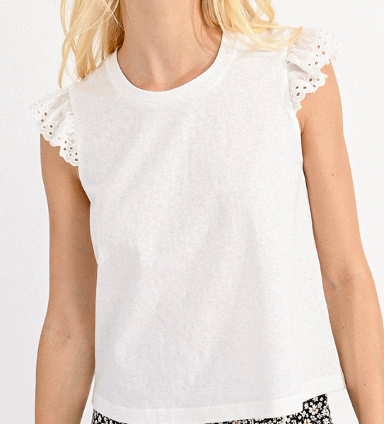 Cotton Ruffle Tank - White