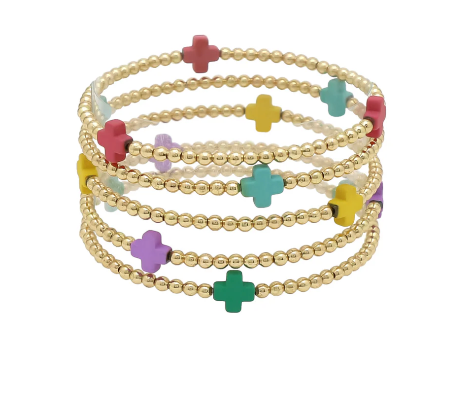 gold multi colored cross bracelet set of 5