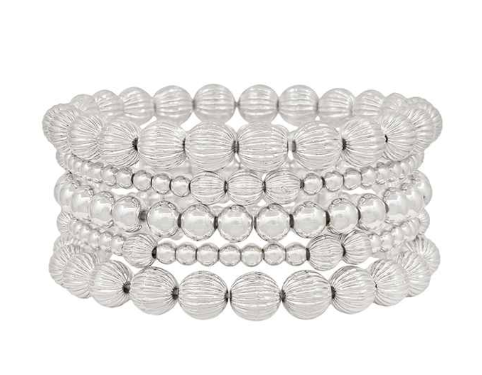 textured silver beaded stretch bracelets