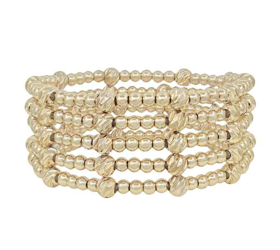 textured gold beaded stretch bracelets