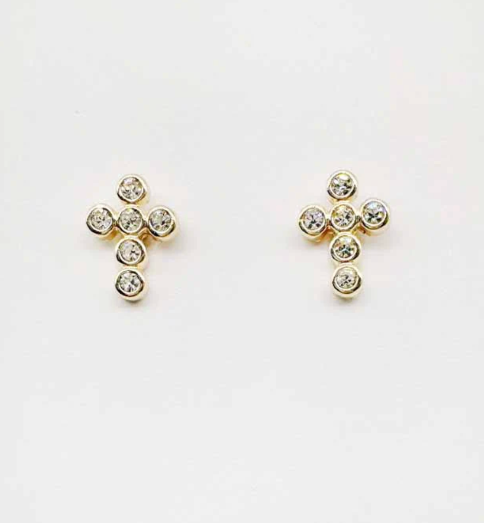 gold rhinestone cross earrings