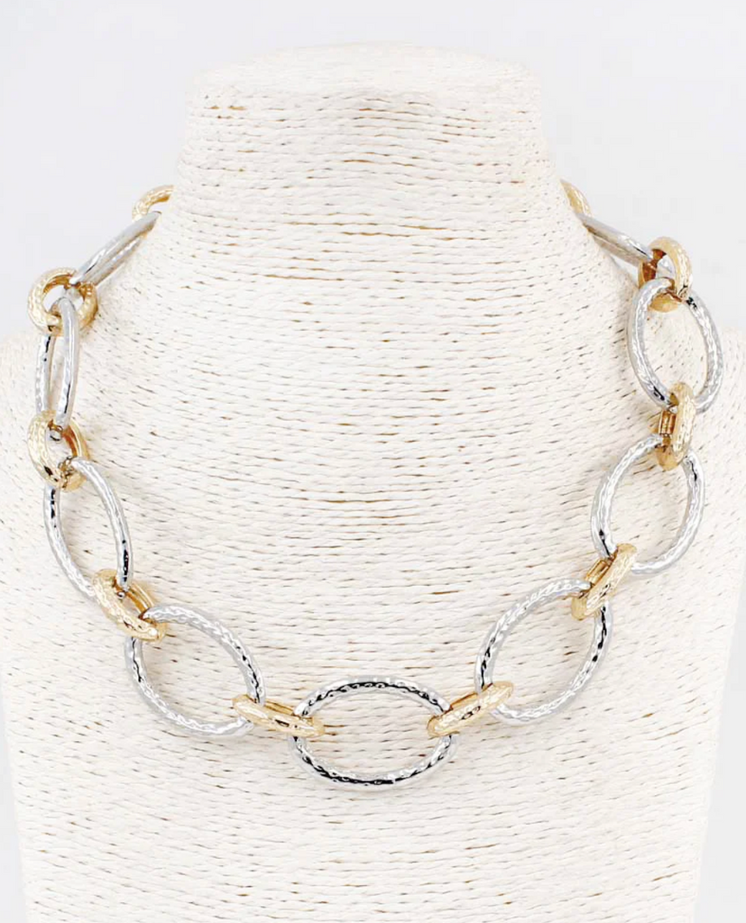 gold and silver textured open necklace