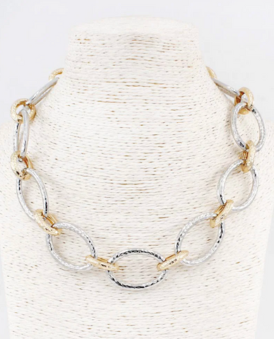 gold and silver textured open necklace