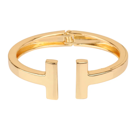 gold metal hinged T cuff bracelet