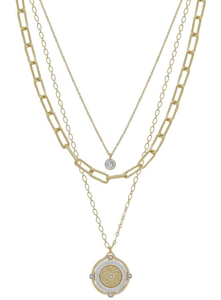 gold and silver layered coin necklace