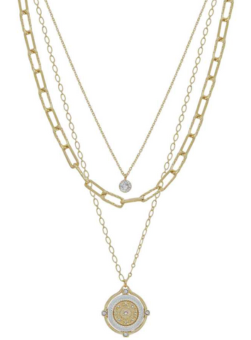 gold and silver layered coin necklace