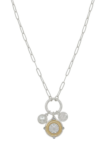 silver coin and pearl charm necklace