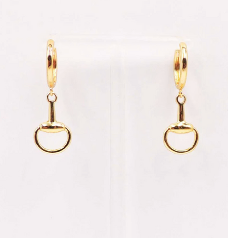 gold horse bit hoop drop earring
