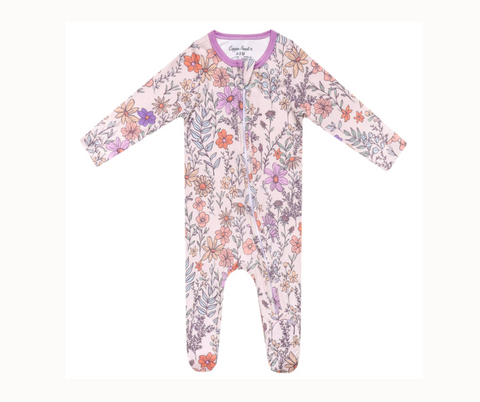 Copper Pearl Zip Up Footie - Flora