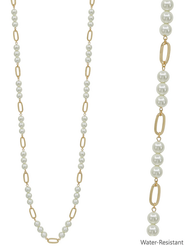 pearl bead and open oval necklace
