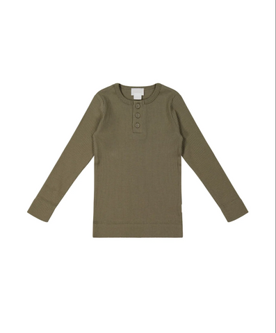 Organic Cotton Modal Long Sleeve Henley - Fir Bark