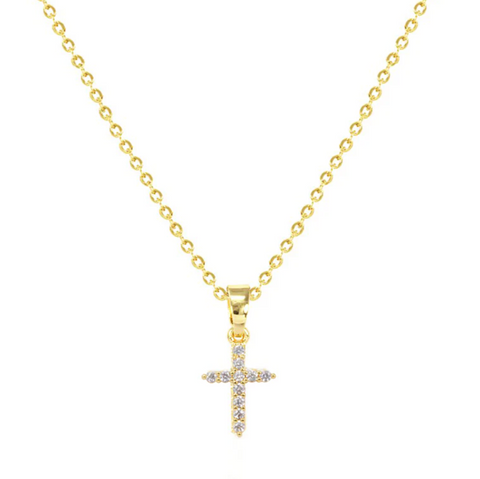 Waterproof Gold Chain with Rhinestone Cross