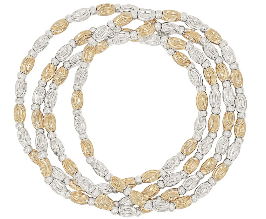 set of 4 textured G+S oval beaded bracelets