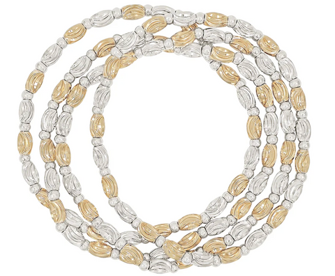 set of 4 textured G+S oval beaded bracelets