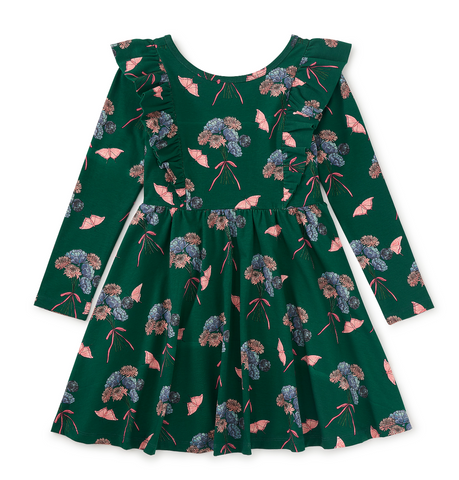 Ruffle Shoulder Ballet Dress - Floral & Butterfly Bouquet