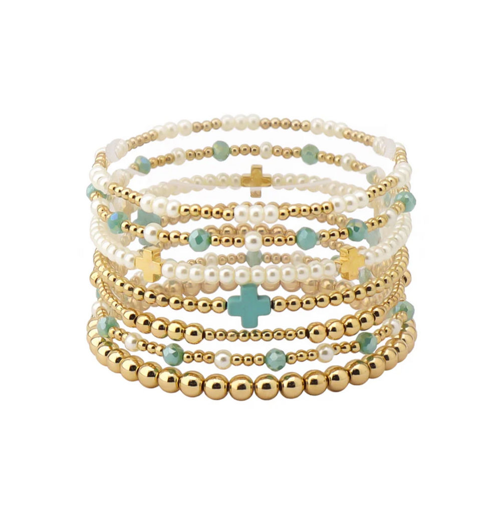turquoise cross stretch bracelets
