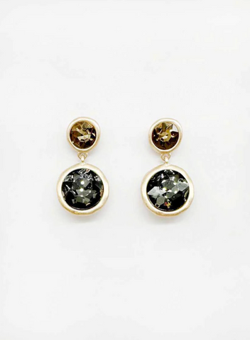 black diamond double circle earring